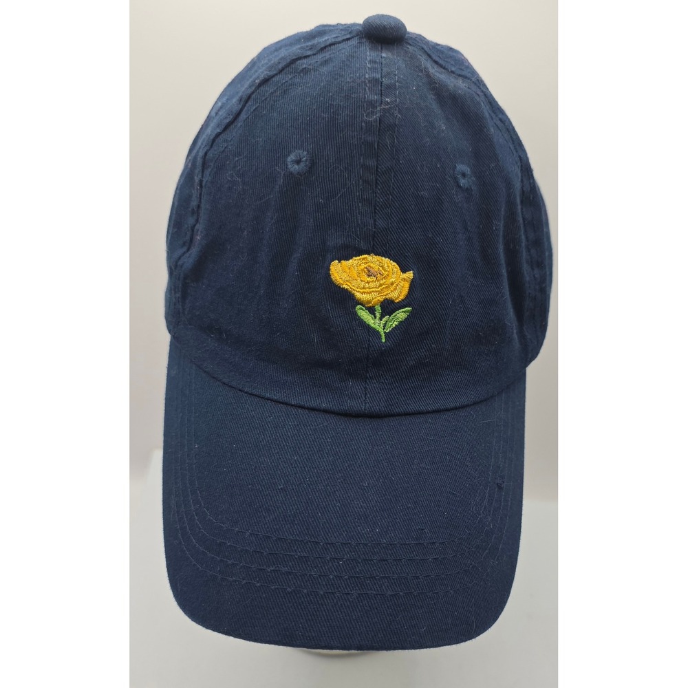 Rue21 Navy Blue Baseball Cap Hat Embroidered Yellow Rose Adjustable